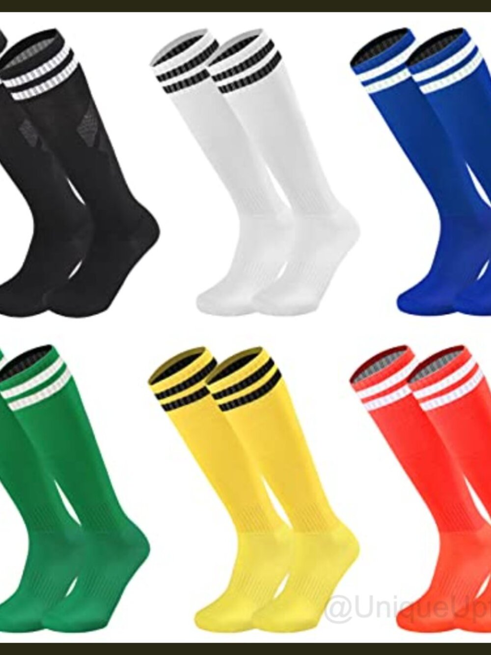 Kids Youth Soccer Socks Knee High Striped Athletic Socks 6 Pairs